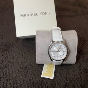 Michael Kors Colette Silver-Tone and Leather Watch